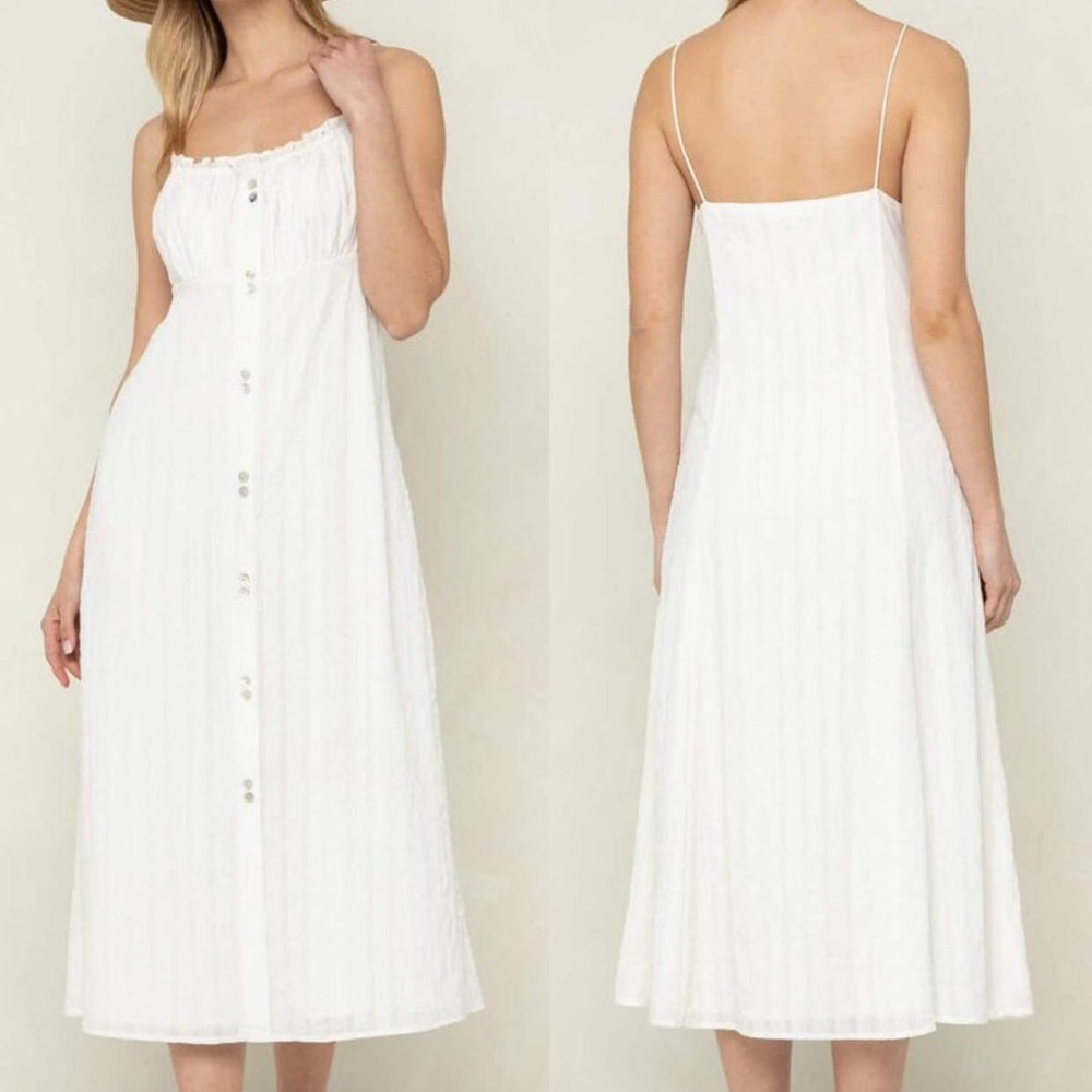 Oak + Fort Ivory Spaghetti Strap Button Midi Dress Sz S